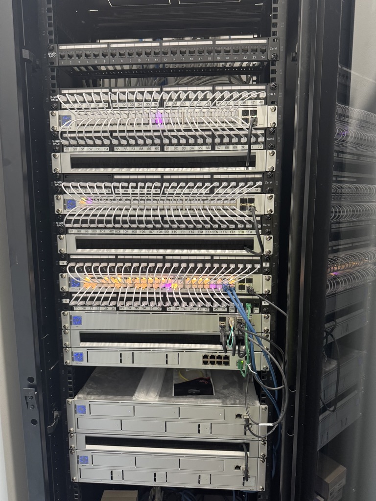Network rack with UniFi switches at VECA Rouse Hill